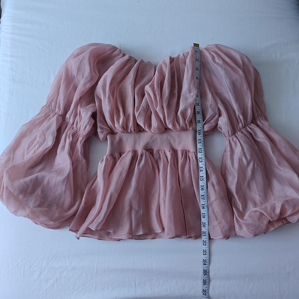 Akira Dusty Pink Off Shoulder Smocked Peplum Blouse Ruched Lantern Sleeve Small - Picture 3 of 7